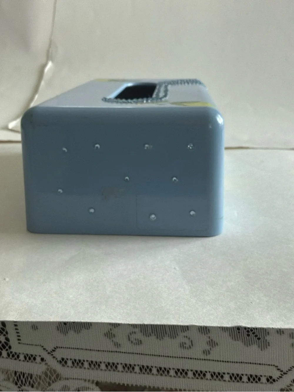 Hand Crafted Light Blue Decorative Tissue Box Cover with Yellow Floral Accents